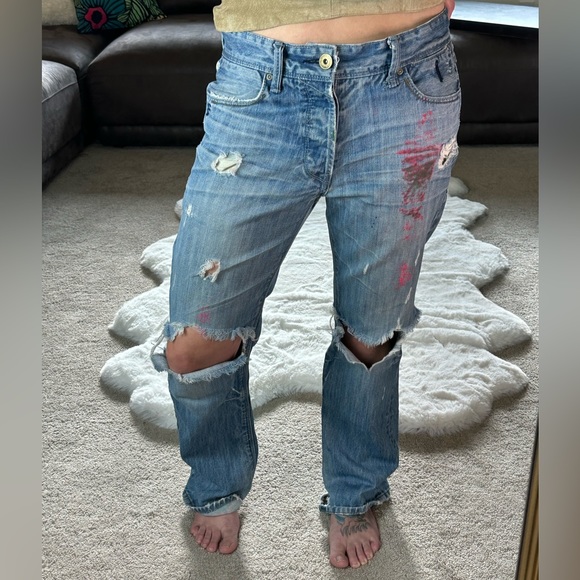 ⚡️Rad Thrashed Vintage Y2K Distressed Paint Boyfriend Fit Aeropostale Blue Jeans - Picture 13 of 13